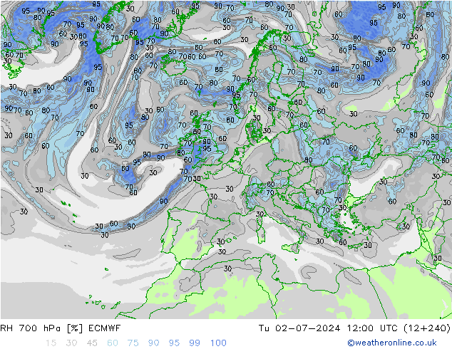 RH 700 hPa ECMWF Di 02.07.2024 12 UTC