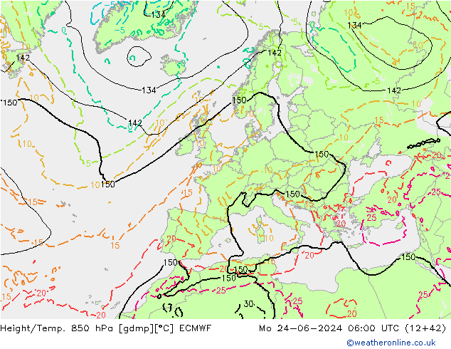 Height/Temp. 850 hPa ECMWF Mo 24.06.2024 06 UTC