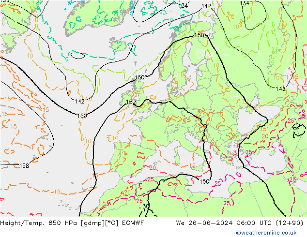 Z500/Rain (+SLP)/Z850 ECMWF śro. 26.06.2024 06 UTC