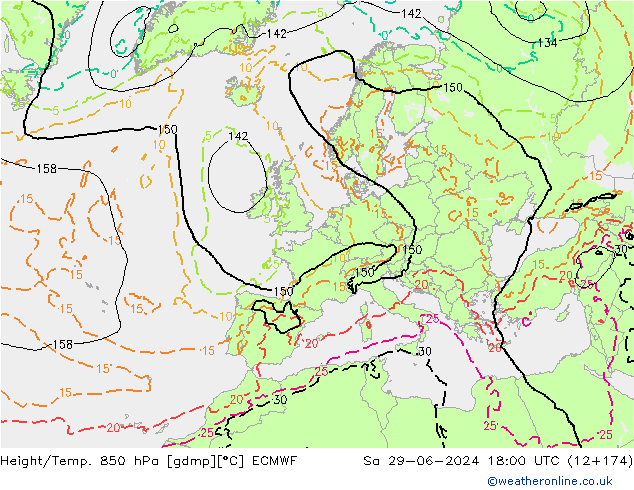 Height/Temp. 850 hPa ECMWF 星期六 29.06.2024 18 UTC