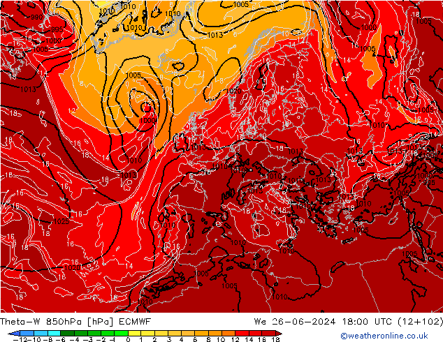 Theta-W 850hPa ECMWF We 26.06.2024 18 UTC