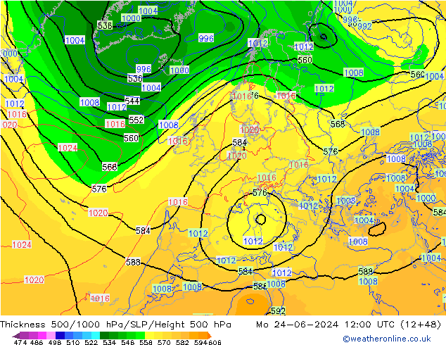 Thck 500-1000hPa ECMWF Mo 24.06.2024 12 UTC