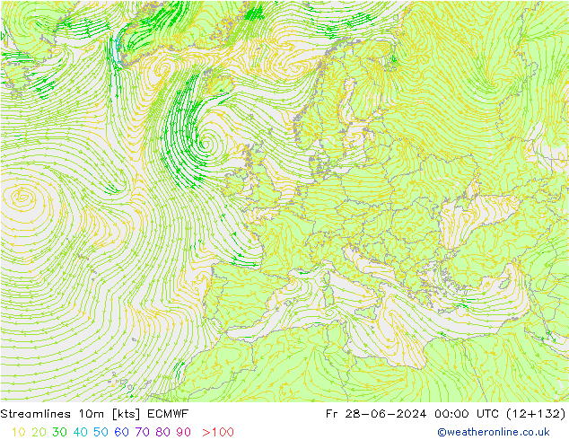 Streamlines 10m ECMWF Fr 28.06.2024 00 UTC