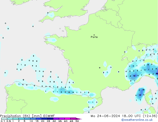 Z500/Rain (+SLP)/Z850 ECMWF пн 24.06.2024 00 UTC