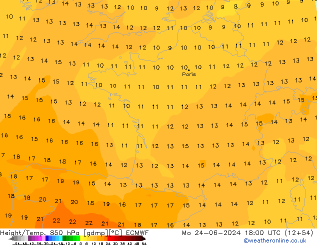 Geop./Temp. 850 hPa ECMWF lun 24.06.2024 18 UTC