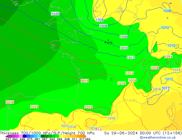 Thck 700-1000 hPa ECMWF Sa 29.06.2024 00 UTC