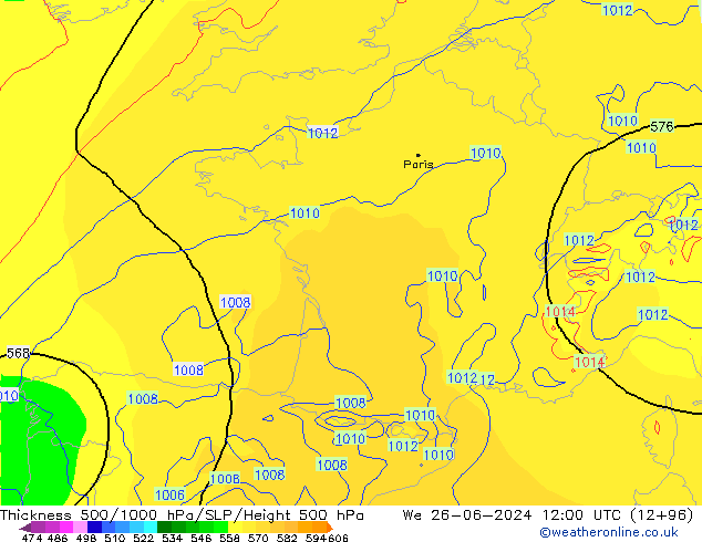 Thck 500-1000hPa ECMWF śro. 26.06.2024 12 UTC