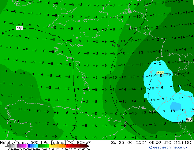 Z500/Rain (+SLP)/Z850 ECMWF So 23.06.2024 06 UTC