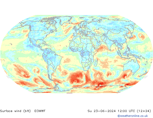 �N 10 米 (bft) ECMWF 星期日 23.06.2024 12 UTC