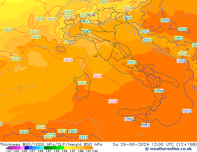 Espesor 850-1000 hPa ECMWF sáb 29.06.2024 12 UTC