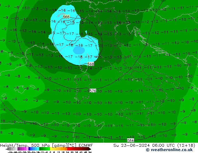 Z500/Rain (+SLP)/Z850 ECMWF  23.06.2024 06 UTC