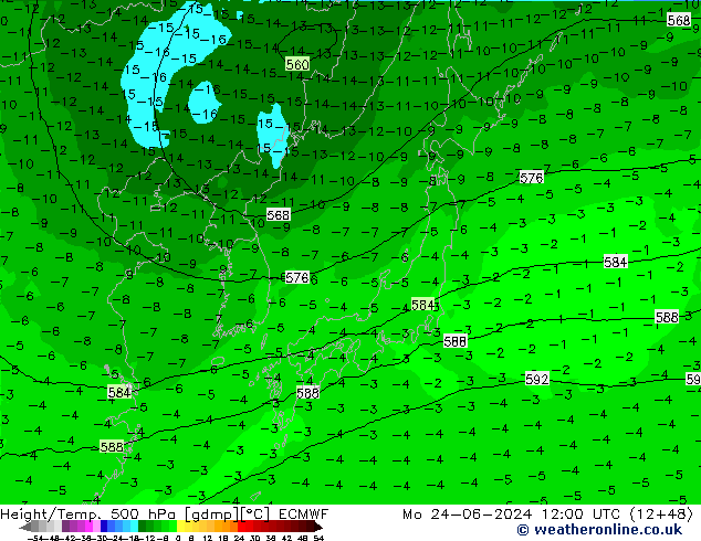 Z500/Rain (+SLP)/Z850 ECMWF lun 24.06.2024 12 UTC