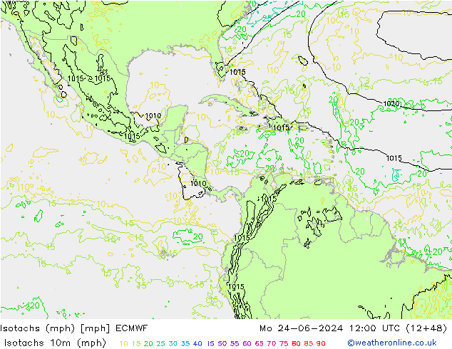 Isotachs (mph) ECMWF Mo 24.06.2024 12 UTC