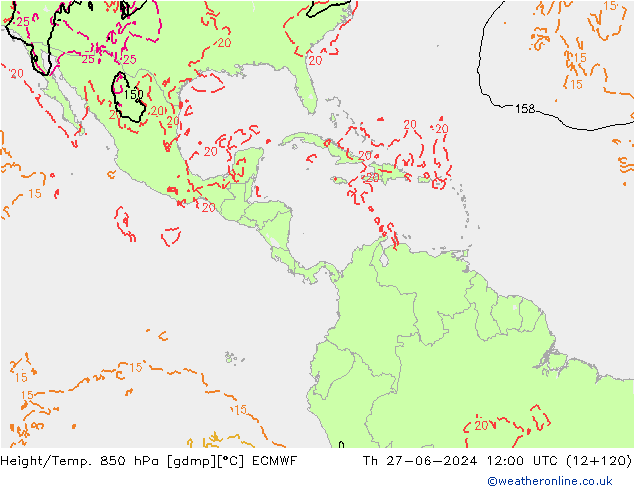 Height/Temp. 850 hPa ECMWF Čt 27.06.2024 12 UTC