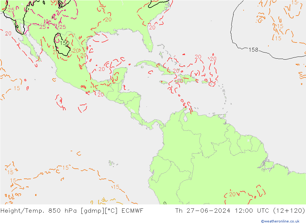 Z500/Rain (+SLP)/Z850 ECMWF Th 27.06.2024 12 UTC