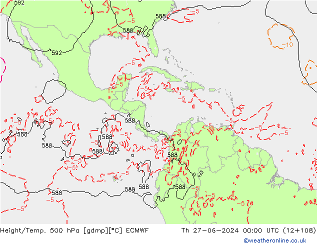 Height/Temp. 500 hPa ECMWF Th 27.06.2024 00 UTC