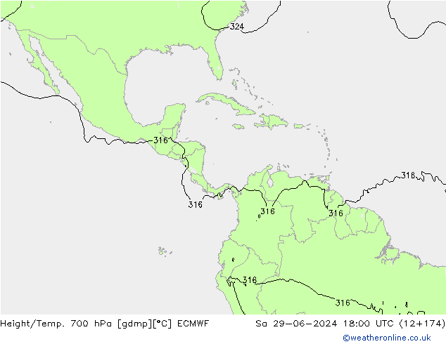 Height/Temp. 700 hPa ECMWF So 29.06.2024 18 UTC