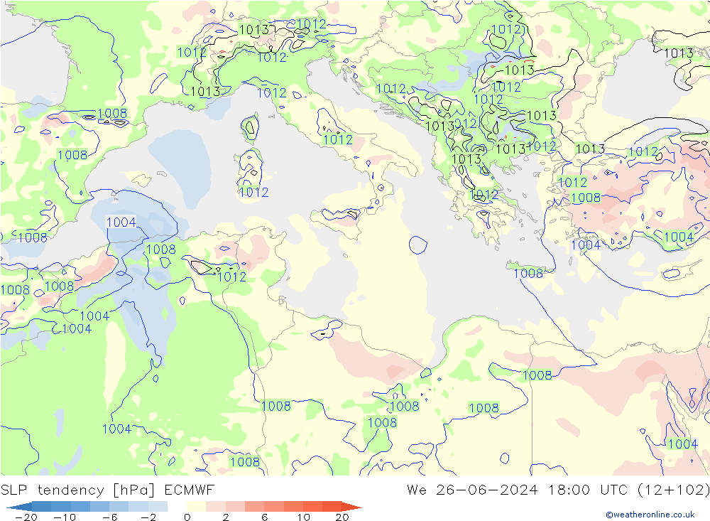 Druktendens (+/-) ECMWF wo 26.06.2024 18 UTC