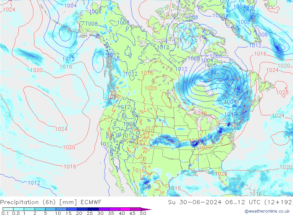 Z500/Rain (+SLP)/Z850 ECMWF 星期日 30.06.2024 12 UTC