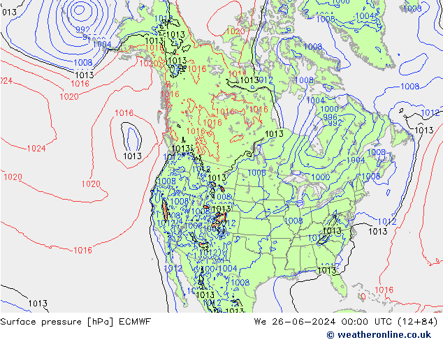 pressão do solo ECMWF Qua 26.06.2024 00 UTC