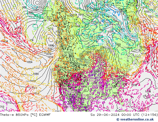 Theta-e 850hPa ECMWF Sa 29.06.2024 00 UTC