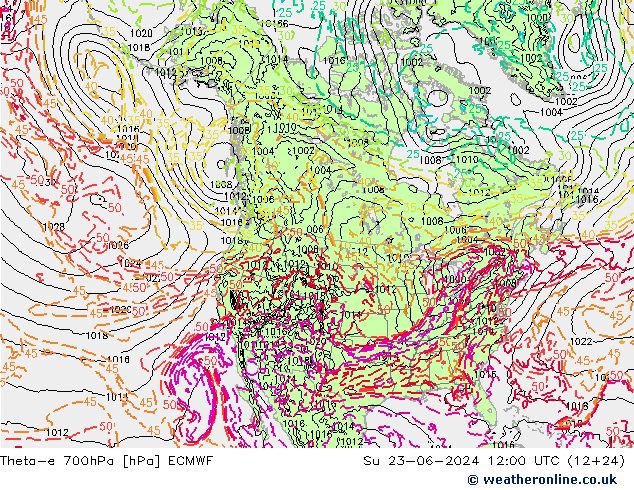 Theta-e 700hPa ECMWF Su 23.06.2024 12 UTC