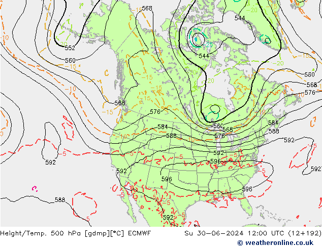 Height/Temp. 500 hPa ECMWF So 30.06.2024 12 UTC