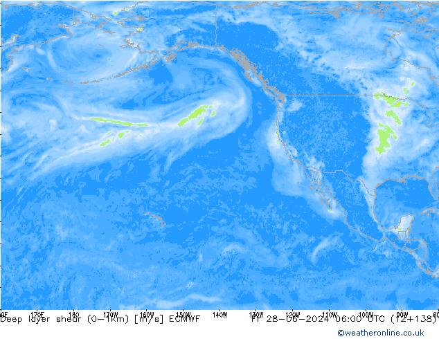 Deep layer shear (0-1km) ECMWF vie 28.06.2024 06 UTC