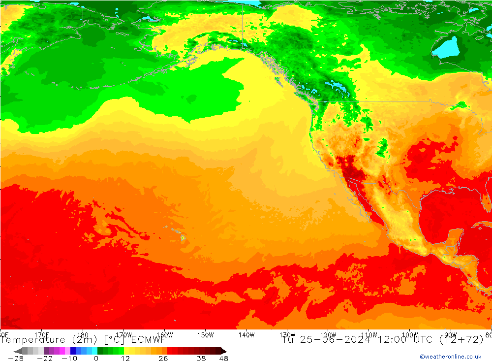 Temperature (2m) ECMWF Tu 25.06.2024 12 UTC