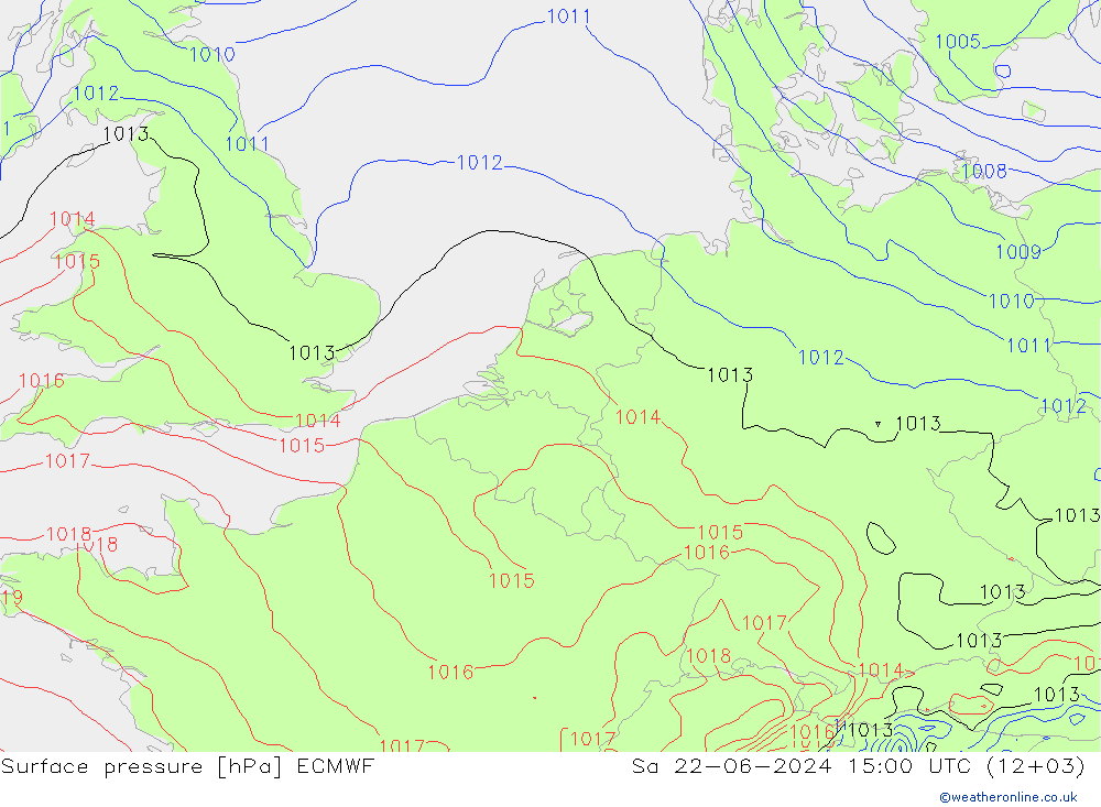地面气压 ECMWF 星期六 22.06.2024 15 UTC