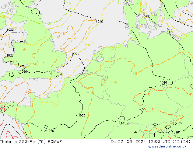 Theta-e 850hPa ECMWF Dom 23.06.2024 12 UTC