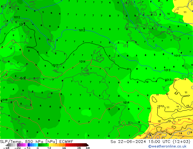 SLP/Temp. 850 hPa ECMWF 星期六 22.06.2024 15 UTC