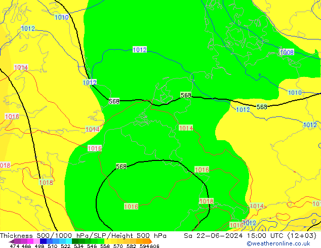 Thck 500-1000hPa ECMWF 星期六 22.06.2024 15 UTC