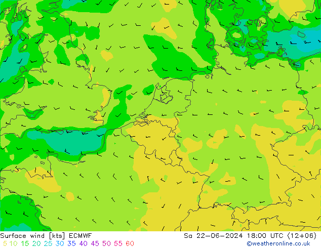 ветер 10 m ECMWF сб 22.06.2024 18 UTC