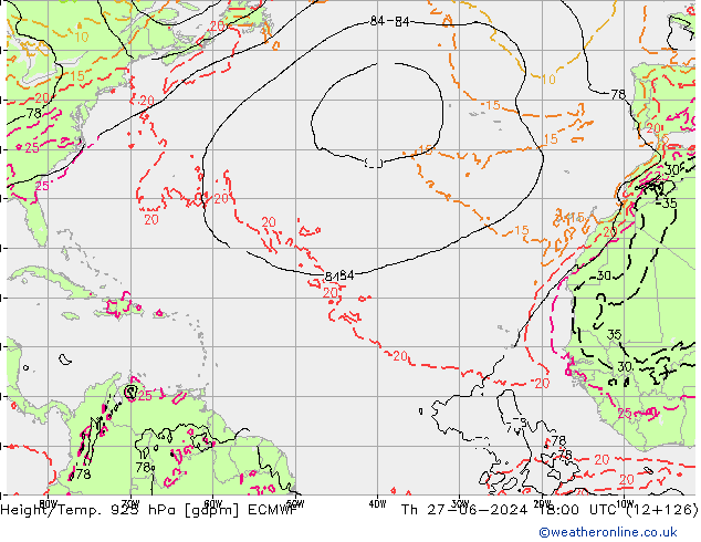 Height/Temp. 925 гПа ECMWF чт 27.06.2024 18 UTC