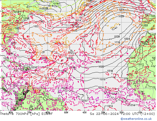 Theta-e 700hPa ECMWF Sa 22.06.2024 12 UTC