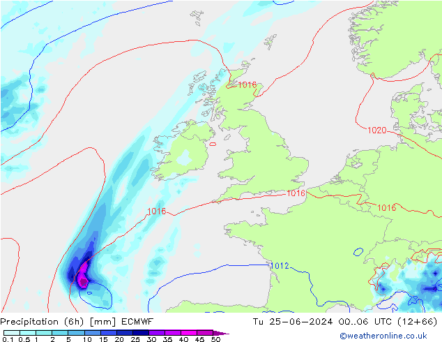 Z500/Rain (+SLP)/Z850 ECMWF Tu 25.06.2024 06 UTC