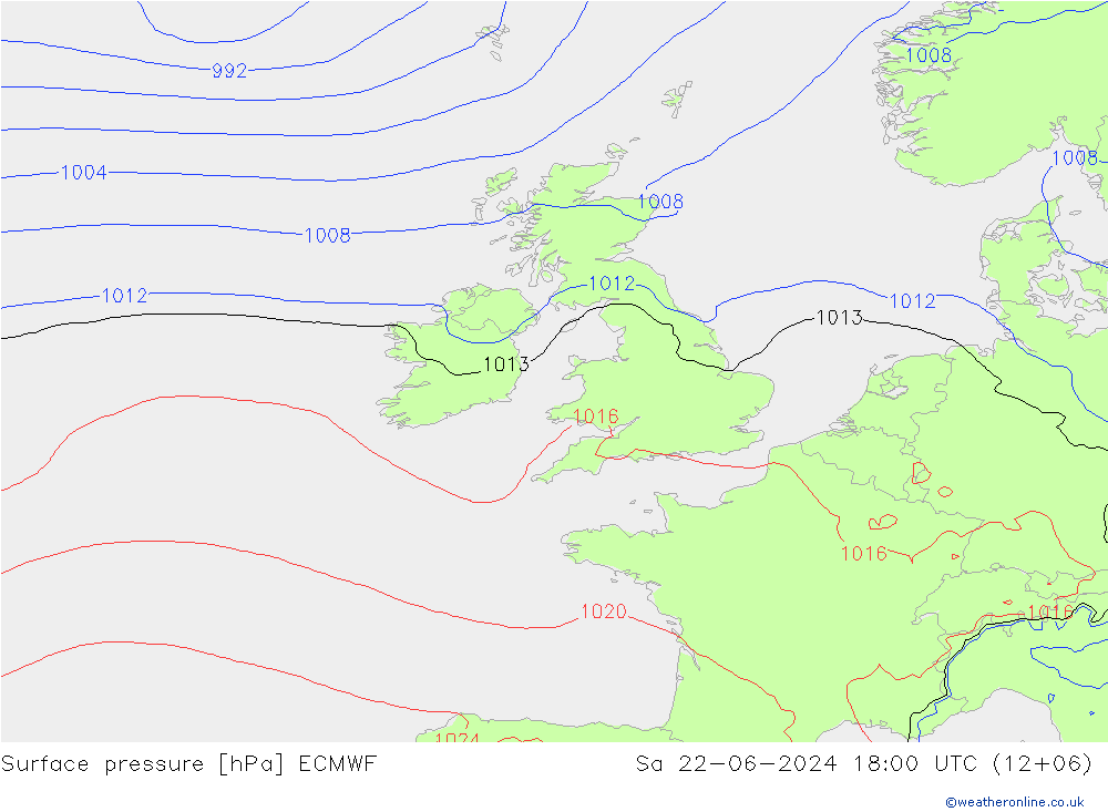 Surface pressure ECMWF Sa 22.06.2024 18 UTC