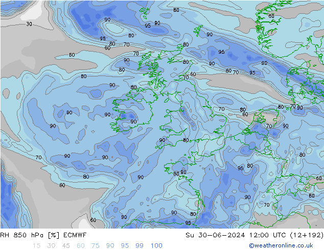 RH 850 hPa ECMWF Su 30.06.2024 12 UTC