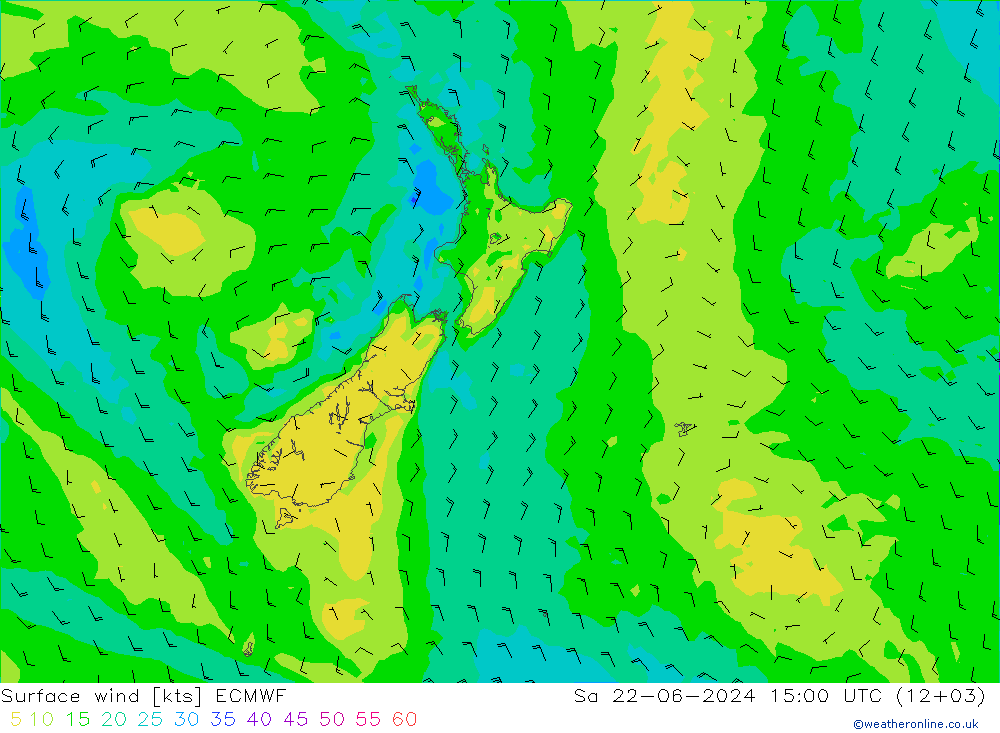 wiatr 10 m ECMWF so. 22.06.2024 15 UTC