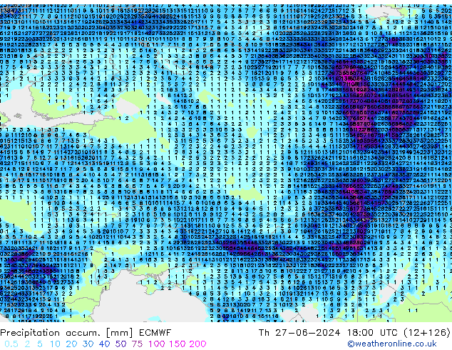 Totale neerslag ECMWF do 27.06.2024 18 UTC
