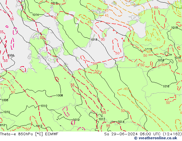 Theta-e 850hPa ECMWF Sa 29.06.2024 06 UTC