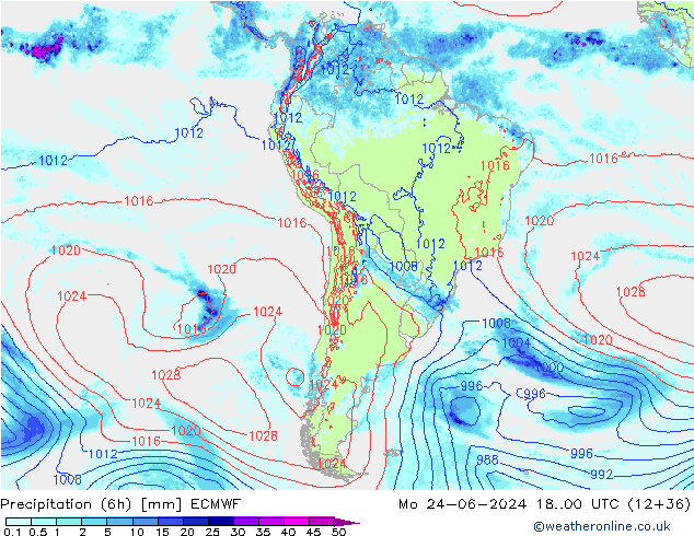 Z500/Rain (+SLP)/Z850 ECMWF lun 24.06.2024 00 UTC