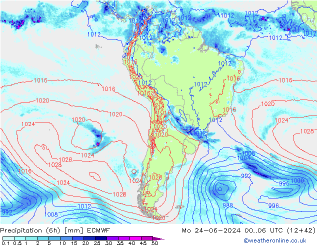 Précipitation (6h) ECMWF lun 24.06.2024 06 UTC