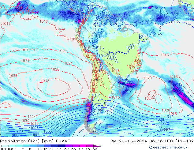 Precipitação (12h) ECMWF Qua 26.06.2024 18 UTC