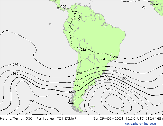 Z500/Yağmur (+YB)/Z850 ECMWF Cts 29.06.2024 12 UTC