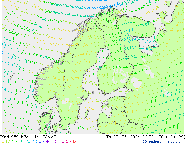 Wind 950 hPa ECMWF Čt 27.06.2024 12 UTC