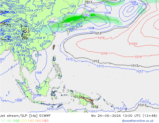 джет/приземное давление ECMWF пн 24.06.2024 12 UTC