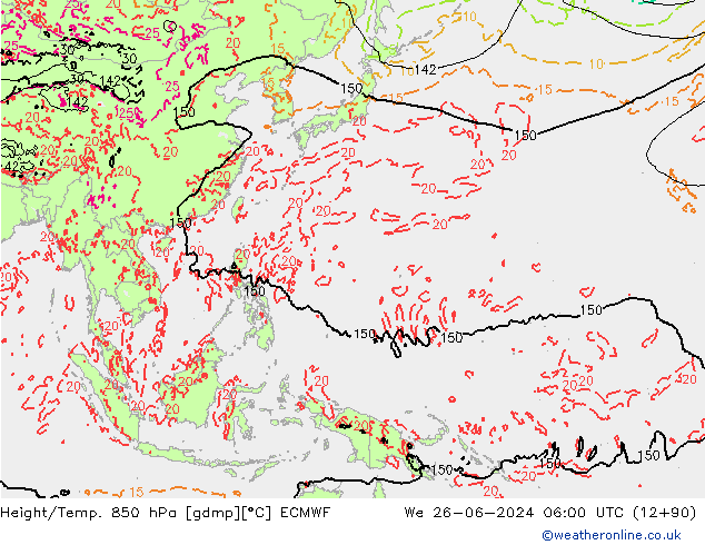 Z500/Rain (+SLP)/Z850 ECMWF We 26.06.2024 06 UTC