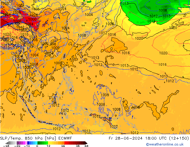 SLP/Temp. 850 hPa ECMWF ven 28.06.2024 18 UTC